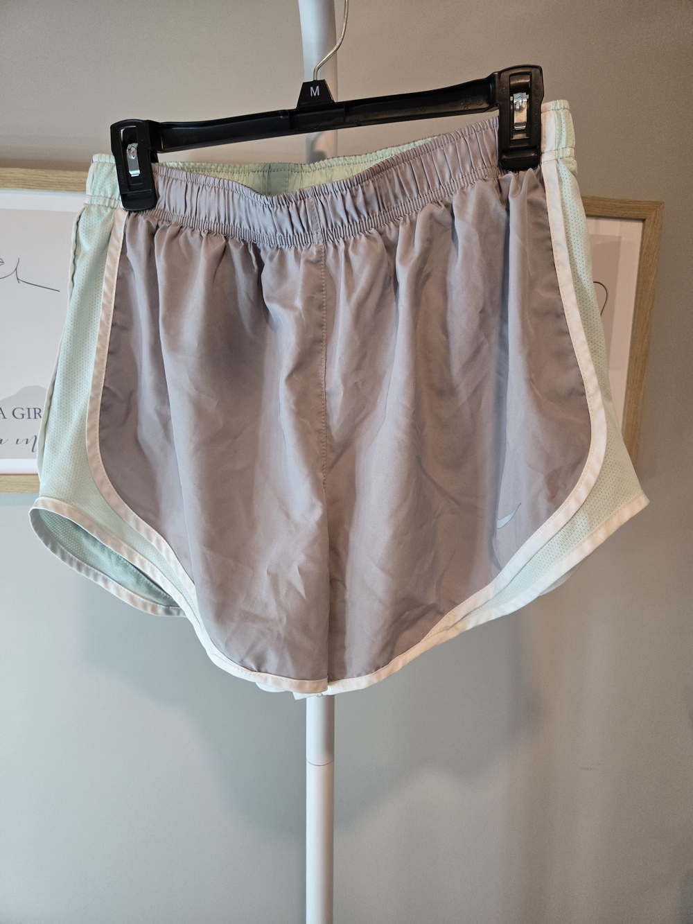 Nike Women's Light Gray and Mint Athletic Running Shorts